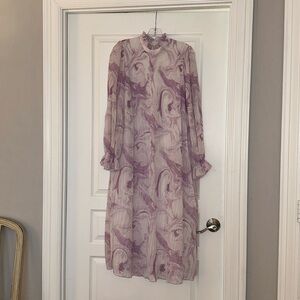 GANNI White & Purple Georgette Pleated Long Dress